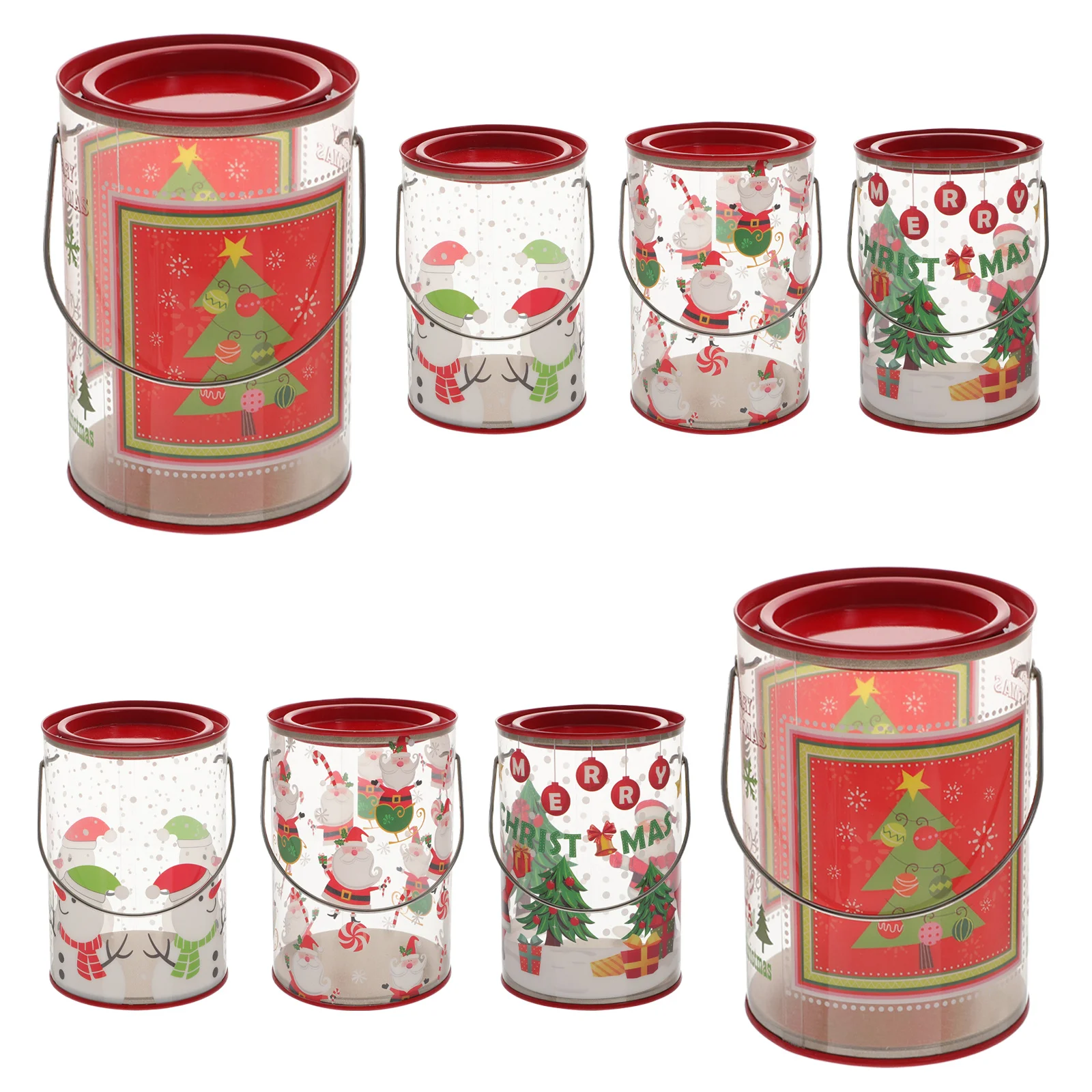 

8 Pcs Christmas Storage Tins Decor Adorable Candy Canister Cookie PET Holder Container