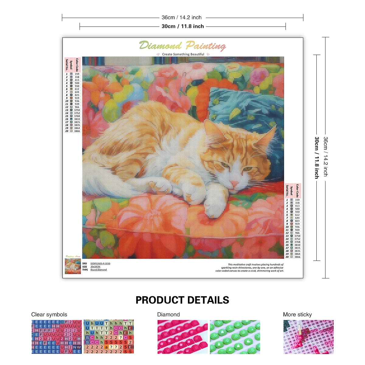 CHENISTORY 30x30cm Diy 5D Diamond Painting Cat Animal Cross Stitch Full Diamond Embroidery Rhinestone Mosaic Picture Home Decor