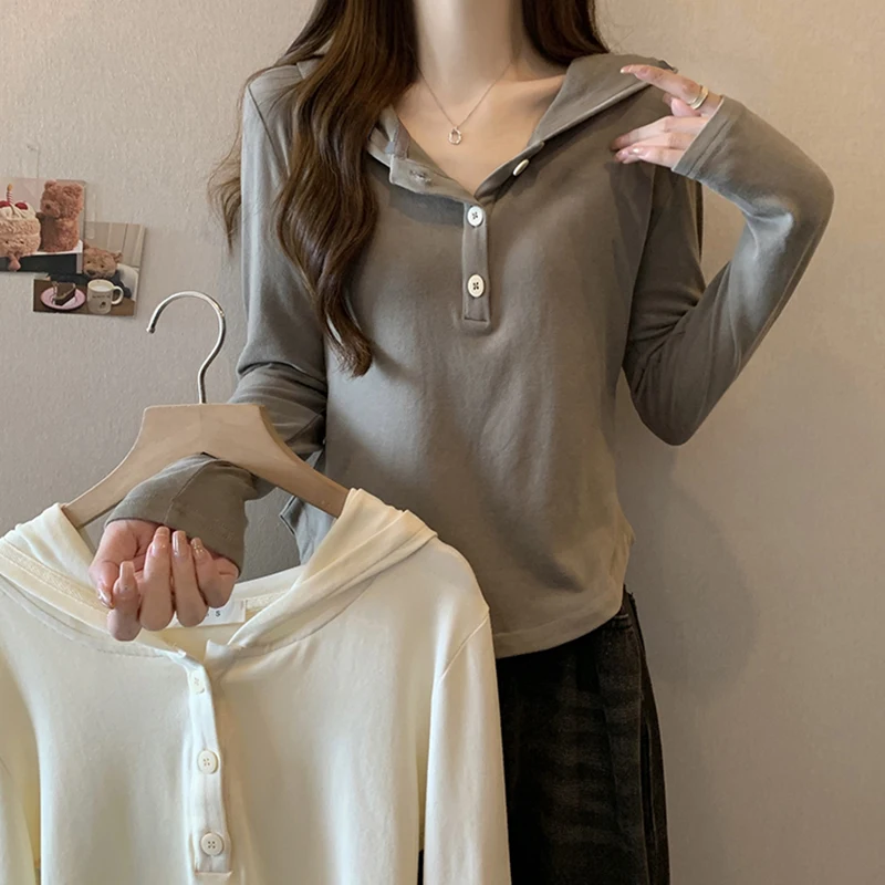 2024 Actual Sephora Hooded Sweater Summer Korean Long Sleeves T Shirts Women Slim Tops O Neck Thin Chic Tees Tide