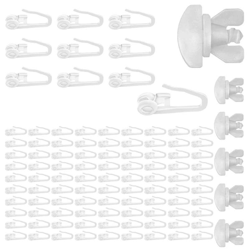 100Pcs Curtain Hook 6Pcs Rails Stopper for Smooth Glidings on Inner Track Systems