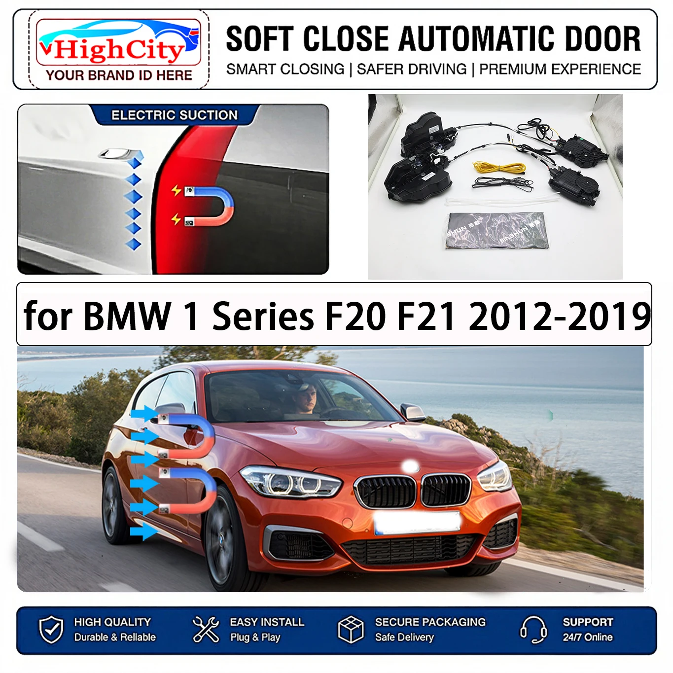 for BMW 1 Series F20 F21 2012-2019 Electric Suction Soft Close Door Kit Smart Anti Pinch Auto Cinch Latch System No Slam Silent