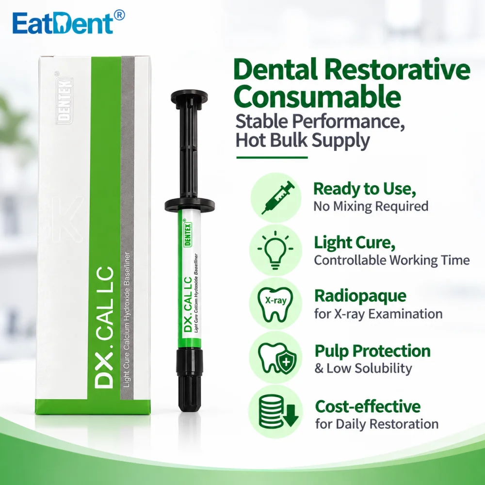 DENTEX DX.CAL LC Light Cure Calcium Hydroxide Base/Liner 1.5g/pc for Direct and Indirect Pulp Capping Dental Filling Materials