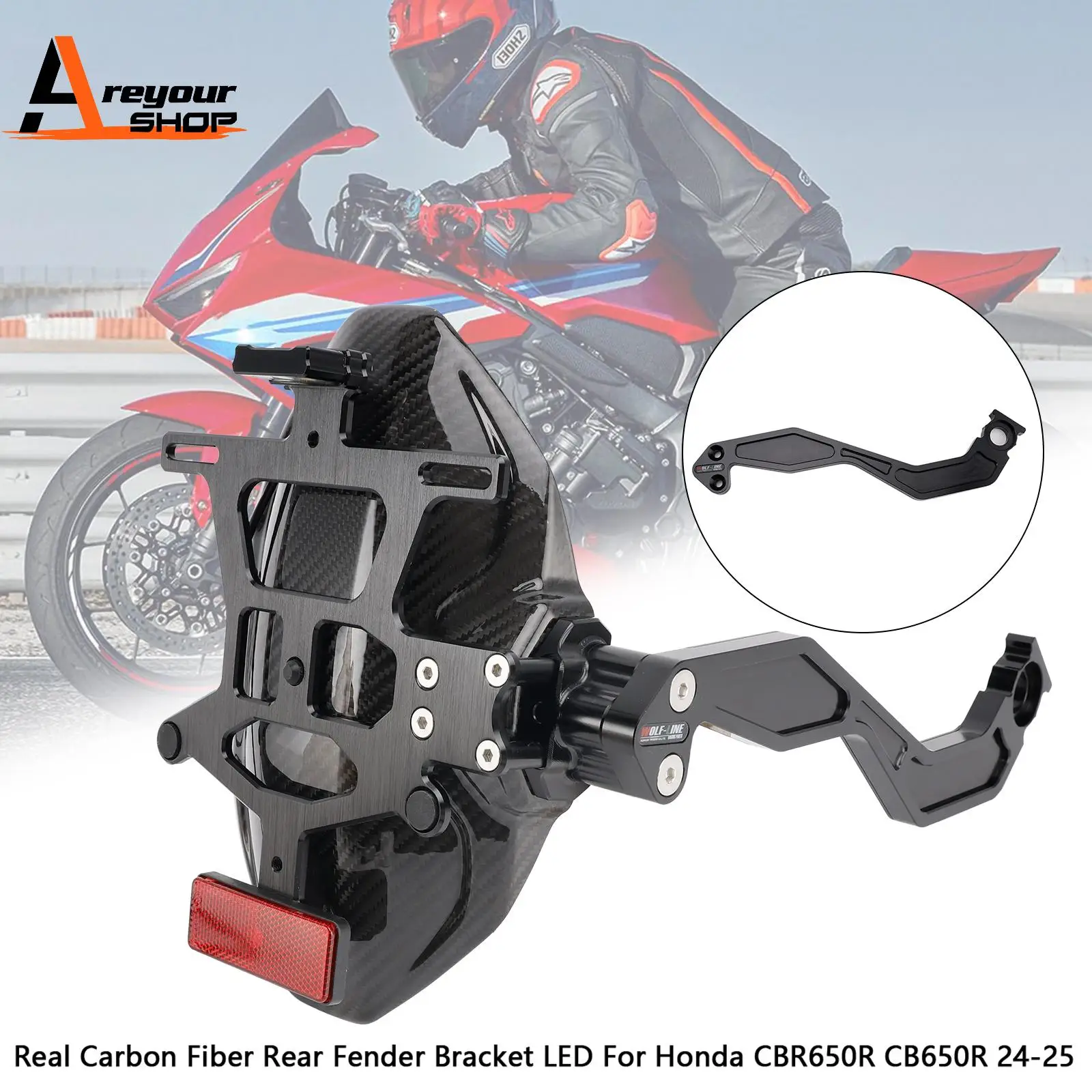 

Real Carbon Fiber Rear Fender Bracket LED for Honda CBR650R CB650R 2024-2025