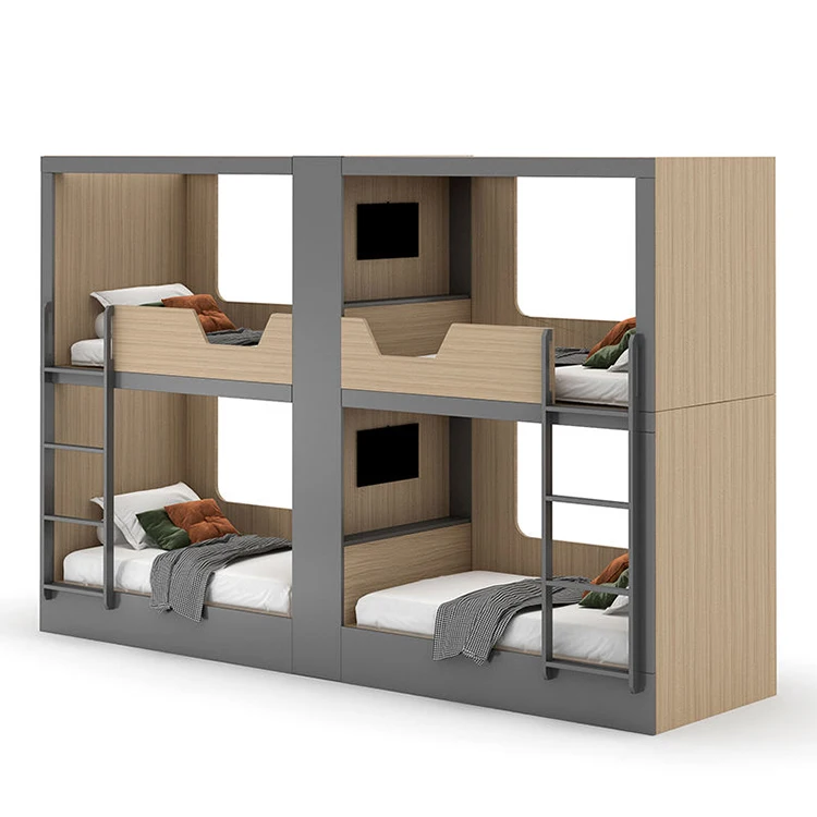 Adult Double Hostel Bunk Bed Wooden Capsule Hotel Bed For Dormitory And School Convenient Wooden Bunk Beds