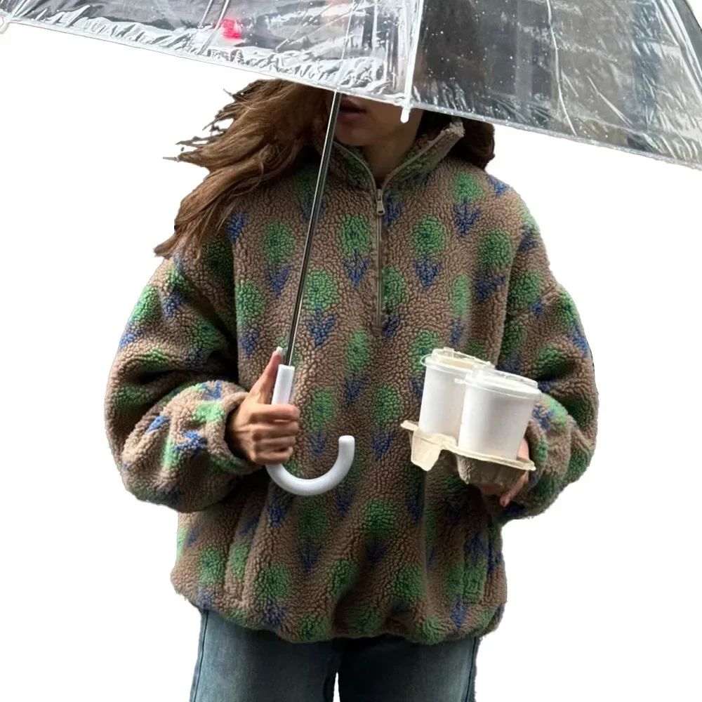 Pull à col roulé en polaire Jacquard, demi-fermeture éclair, nouvelle collection hiver 2025