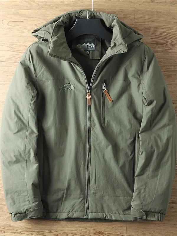 

Thiened Fce Men's Jaet Hooded Casual Outdoor Windproof Sport Coat Stand Fit Long Sve Zipper Closure Polyester Fiber