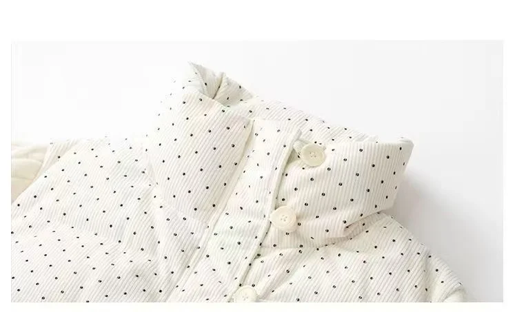 Korean Polka Dot Knit Patchwork Corduroy Cotton Jacket for Women Winter Sweet Thick Puffer Jackets Woman Stand Collar Y2K Parkas