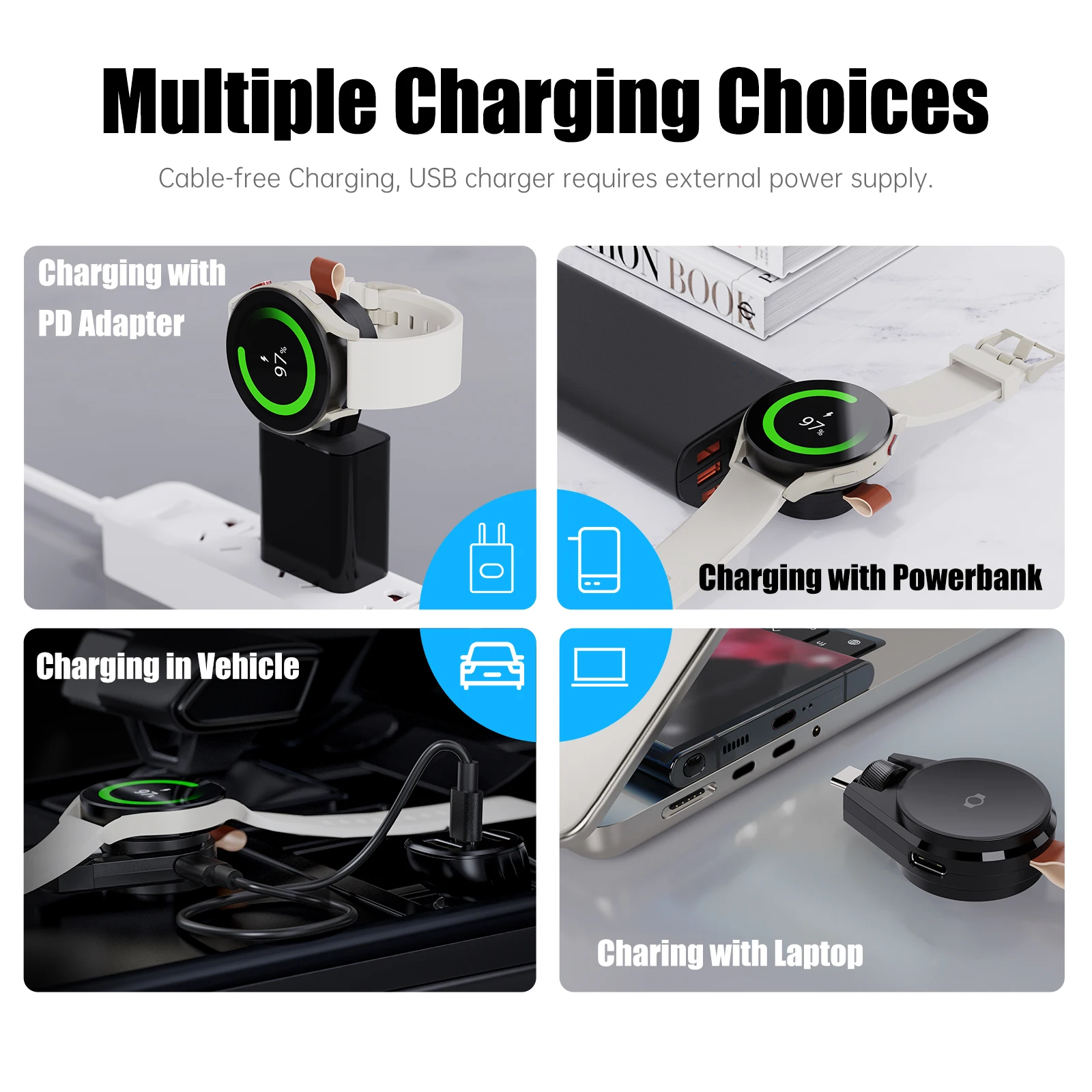 Dual Type c Magnetic Wireless Charger for Samsung Galaxy Watch Ultra/7 6/5/Pro/4/3/Active 2 Dock Charger for Watch 6/4 Classic