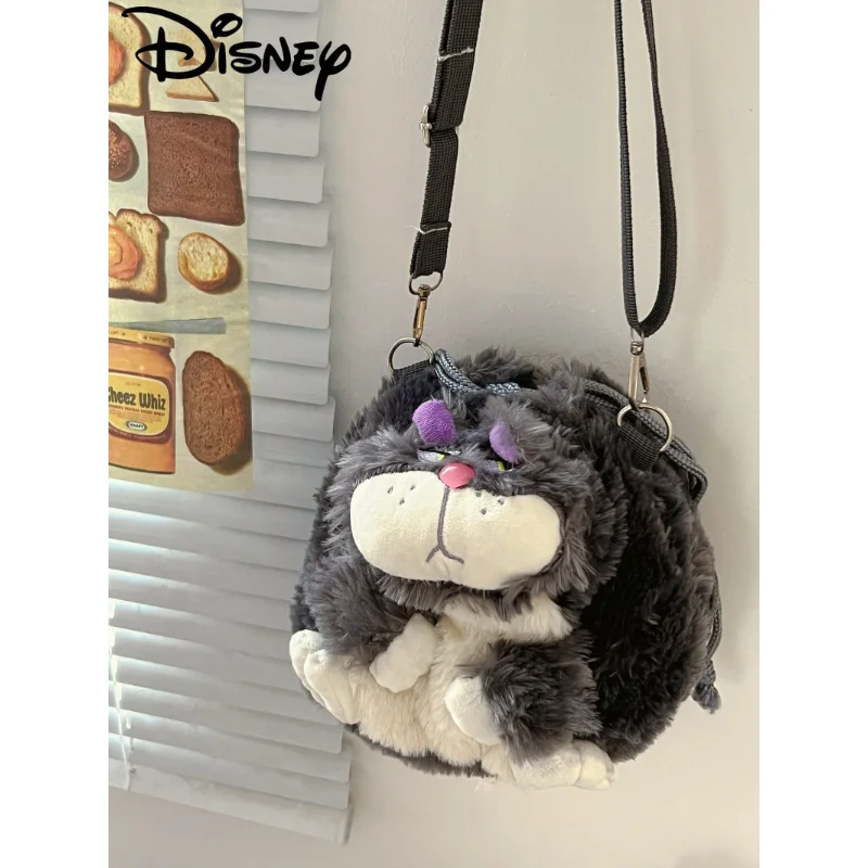 Disney Anime Cinderella Bad Cat Lucifer Plush Satchel 20CM Mobile Phone Bag Girls Portable Makeup Bag Autumn and Winter Satchel