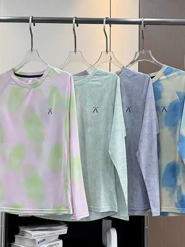 Outdoor Sports Long Sleeve T-Shirt Quick Dry Lightweight Breathable Gradient Print Moisture Wicking Casual Loose Fit Women