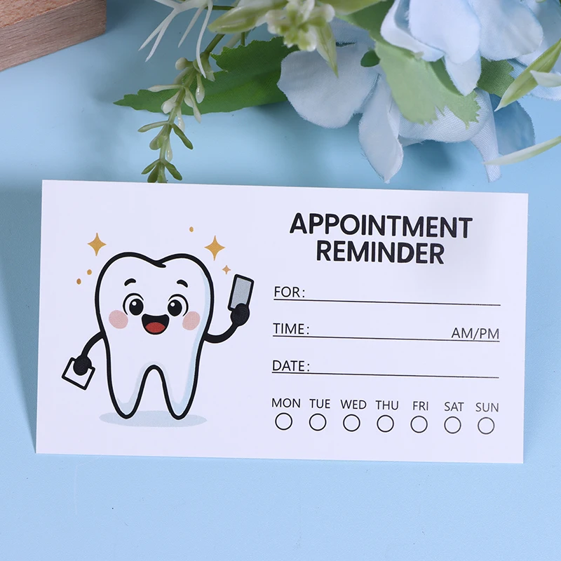 100pcs Cute Tooth Design Dental Appointment Reminder Cards Professional Patient Notification Cards With Checkboxes Time & Date