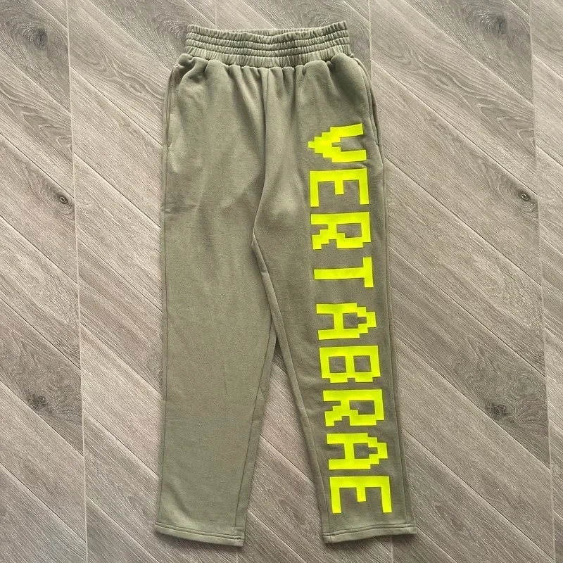 

24ss Puff Print Letter Vertabrae Sweatpants Men Women 1:1 Best Quality Green Oversized Jogger Drawstring Pants