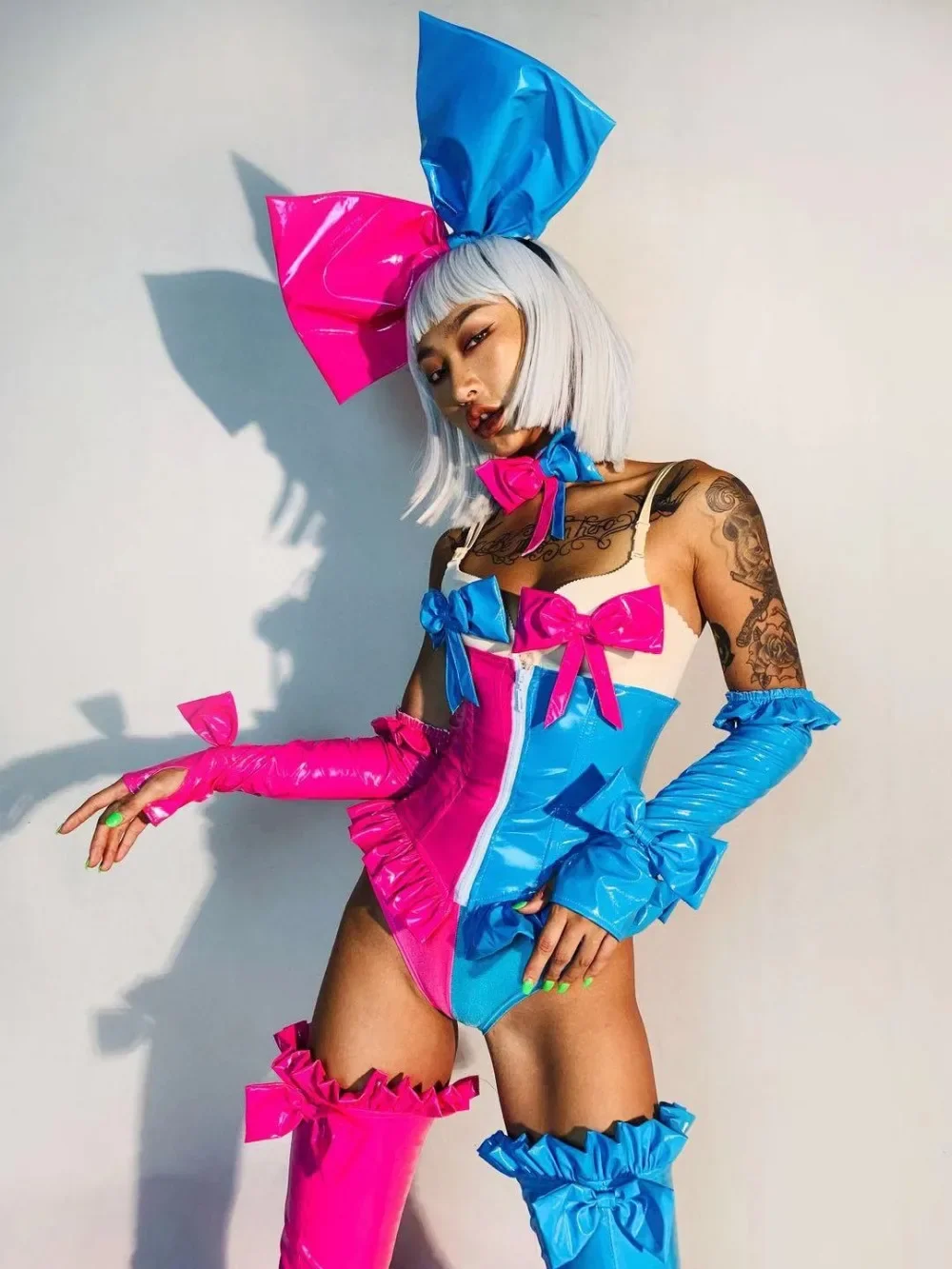 Nuovo spettacolo di squadra di danza moderna Stage Wear Candy Blue Pink Splice Sweety Girl Club Outfit Bar Club Party Lady Costume cosplay sexy