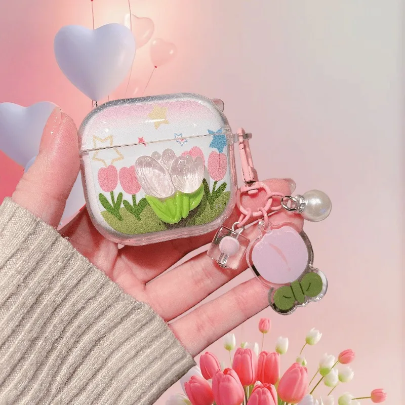 For AirPods Pro 3 2025 Case Cartoon Rainbow Retro Record Player Transparent Soft Shell Earphone Cover for AirPods 4 3 2 1 Pro2