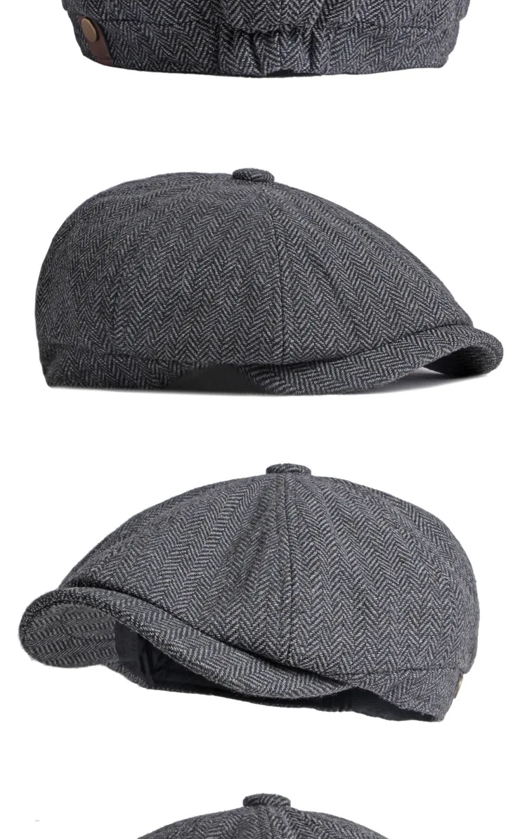 Männer Frauen Wolle Newsboy Caps Fischgräten Flache Kappen Kaffee Britischen Gatsby Caps Herbst Winter Warme Woolen Hüte Gorras – Detail 9
