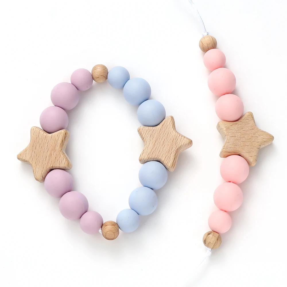 New Colorful Silicone Beads Wooden Pentagram Beads For Jewelry Making Baby Chew Teething Necklace DIY Pacifier Clips Accessory