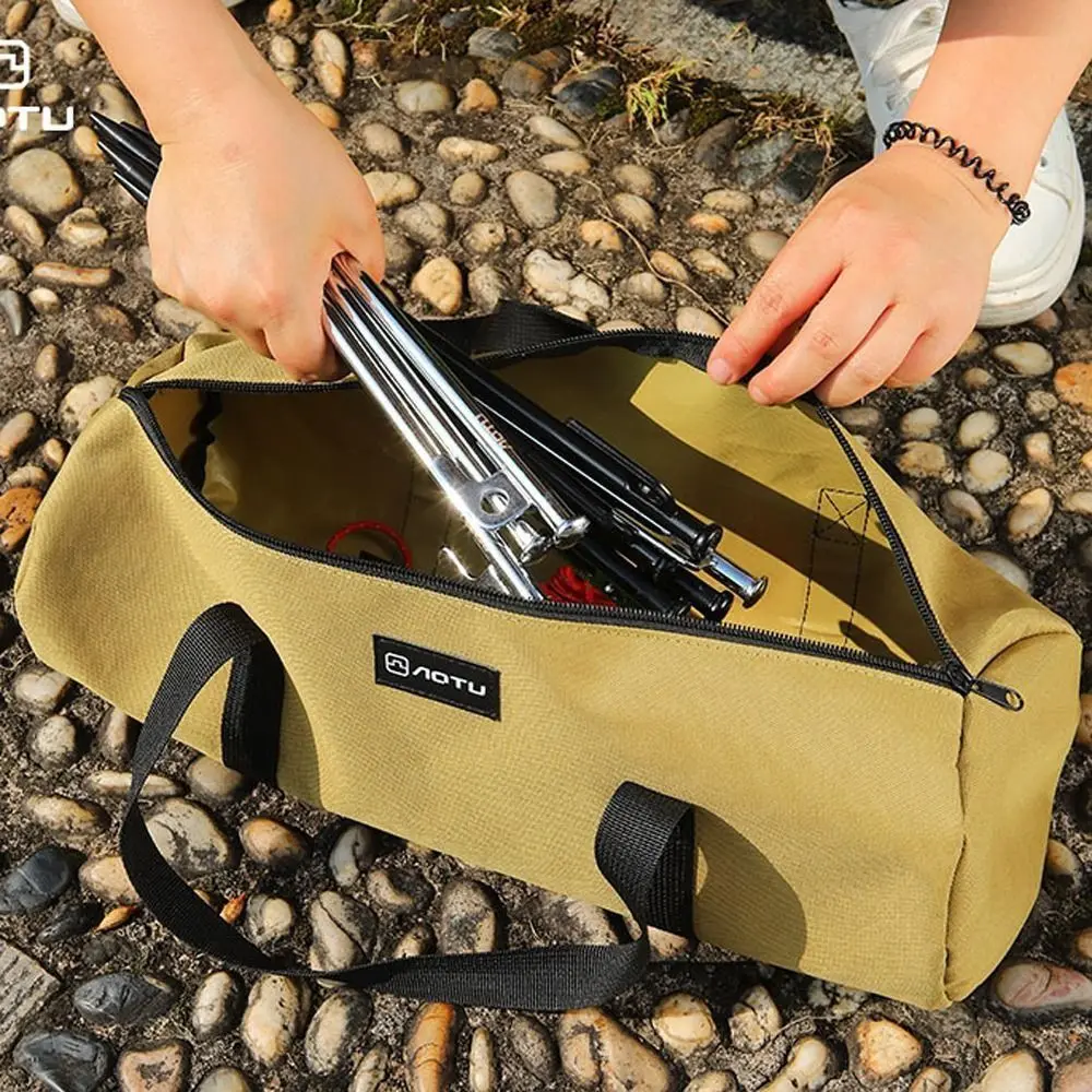 Tear Resistant Tent Peg Storage Bag Handle Design Versatile Use Double Layer Tent Pole Bag Portable Large Internal Space