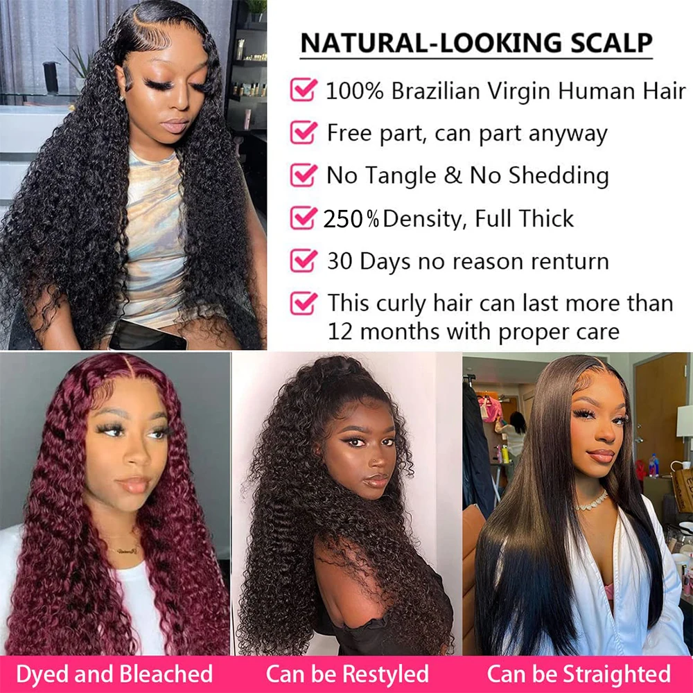 40 Inch Deep Wave Lace Front Wigs Human Hair 13x4 HD Transparent Lace Frontal Curly Wigs for Women 250% Density Glueless Wigs image 4