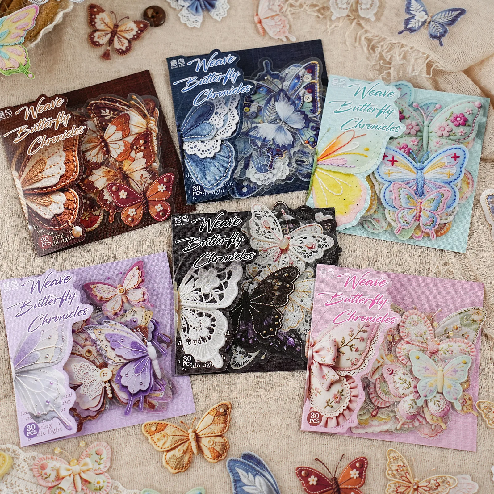 30pcs Aesthetic Simulated Butterfly Scene‑making Collage Material, DIY Scrapbook Stickers for Journal & Greeting Card Decoration