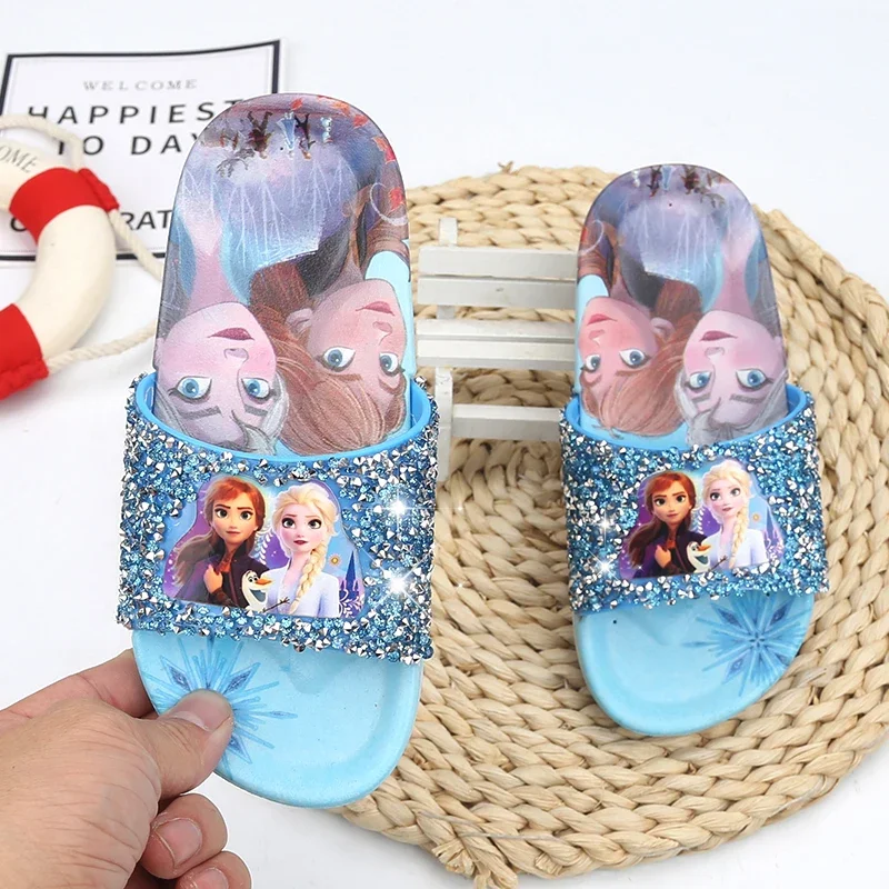 Disney Frozen Anna Elsa Shoes For Girls Children Lovely Cartoon Princess Flats Kids Beach Home Shoes Inside and Outside Slippers