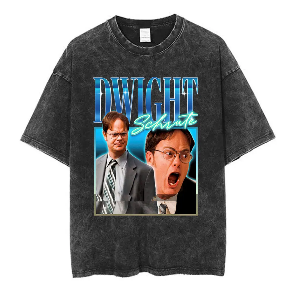 Dwight Schrute Homage Vintage Washed T Shirt Tv Series The Office Michael Scott Jim Halpert T-shirt Men Women Cotton T-shirts