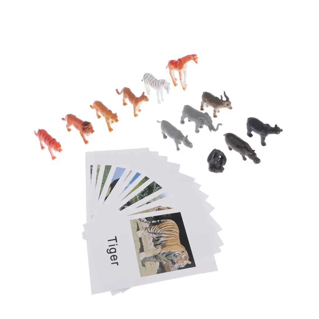 

Montessori Animal Match - Miniature Wildlife Animal Toy Figurines with Matching Cards - Kids Language Materials Activity