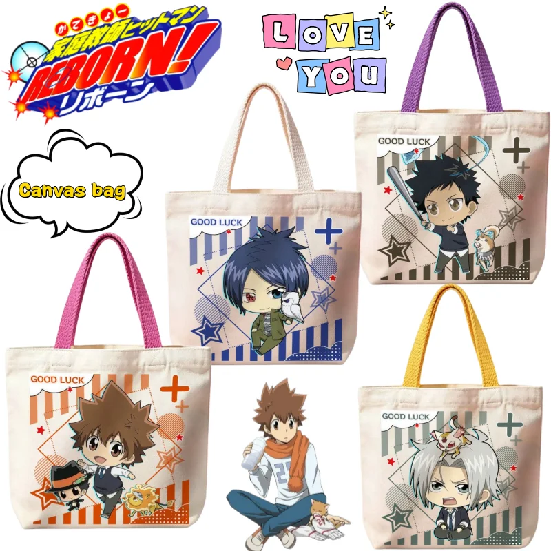 Neuer HITMAN REBORN! Tsuna Sawada Canvas-Tasche, niedlicher Chibi-Anime-Druck, hochwertiger Stil, große Kapazität, tragbare, vielseitige Umhängetasche, Geschenk – Detail 1