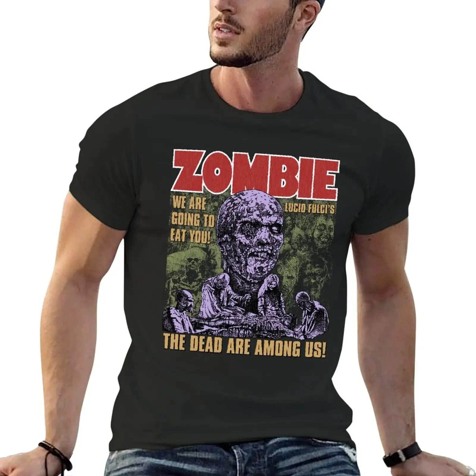 Grey lucio fulci film Zombie Lucio Fulci T-Shirt tops plain vintage graphic tee oversizeds mens vintage t shirts