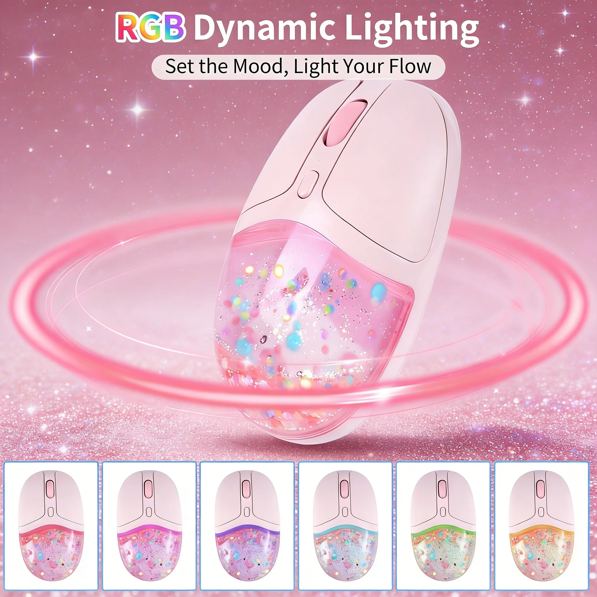 

Cute Pig Glitter Sand Wireless Mouse 2.4G Bluetooth Dual Mode RGB Backlight 4000 DPI Silent Rechargeable For Office Women Gift