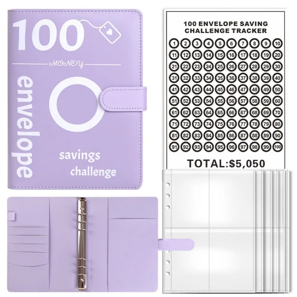 Send Stickers 100Envelope Challenge Binder Stainless Steel Ring Reusable Savings Challenges Book 100Days Transparent