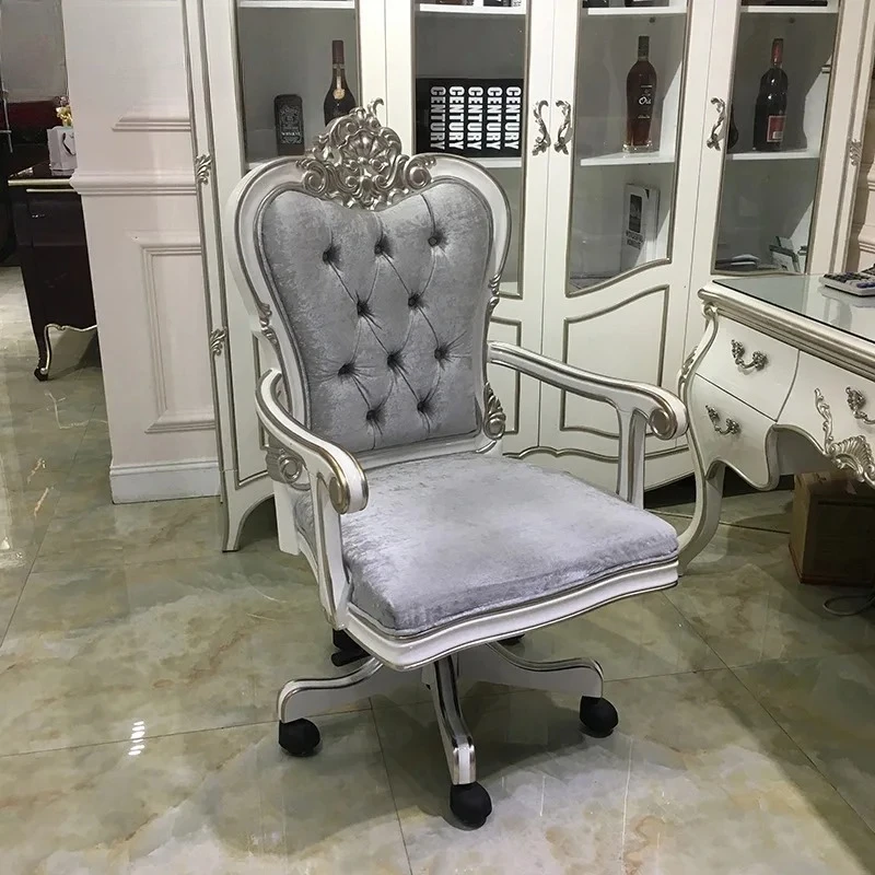 French solid wood neoclassical book chair, European gray model room office chair swivel chair computer chair furniture