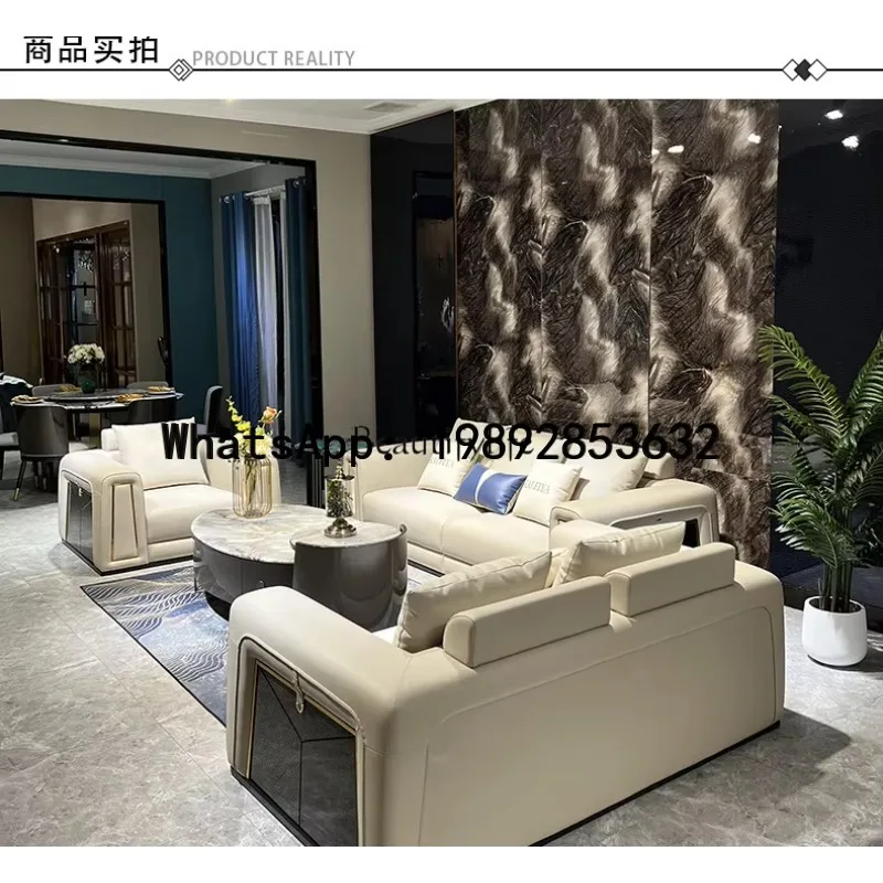 X5 Light Luxury Italian Style Leather Sofa Living Room Combination Furniture Large and Small Apartment casual Hong Kong Style