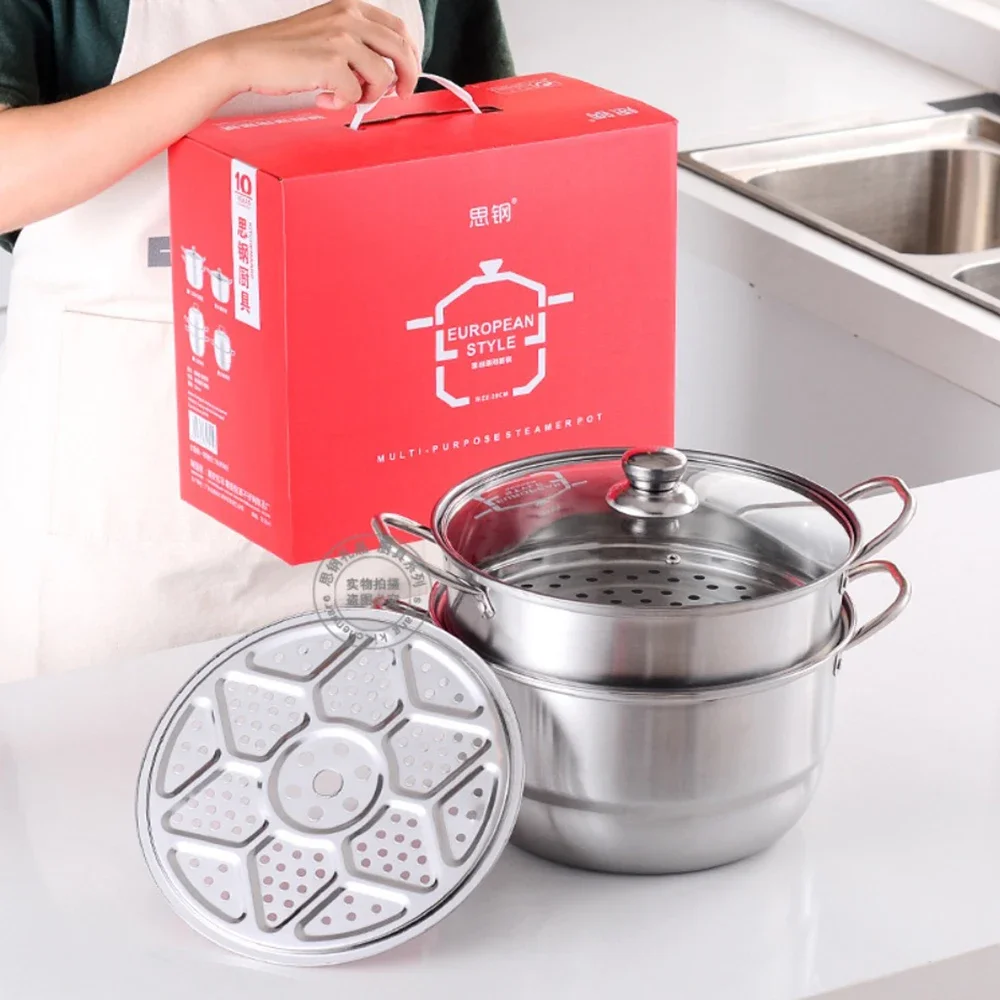 Boilers Stainless Steel 2 Layer Thickened Steamer Pot Steam Cooker Steamer Christmas Gift Steamer Cooker Steaming Double Boiler