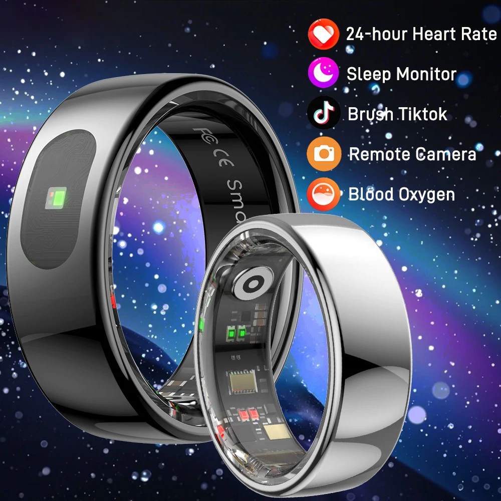 

Смарт-кольцо 2025 Монитор температуры и здоровья для Xiaomi, 5 АТМ Водонепроницаемый музыкальный видеоуправление Спортивный режим Кольца на палец Мужчины Женщины