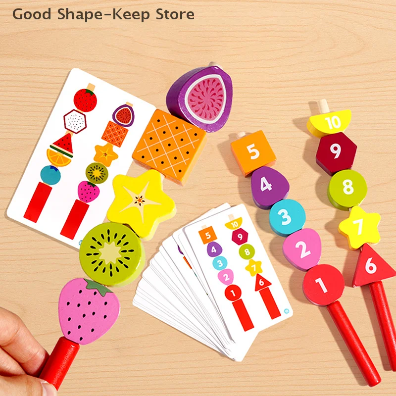 Montessori-Puzzlespiel aus Holz in farbiger Form mit bunten Perlen, frühes Lernspielzeug für Kinder, Geschenk – Farbkognition