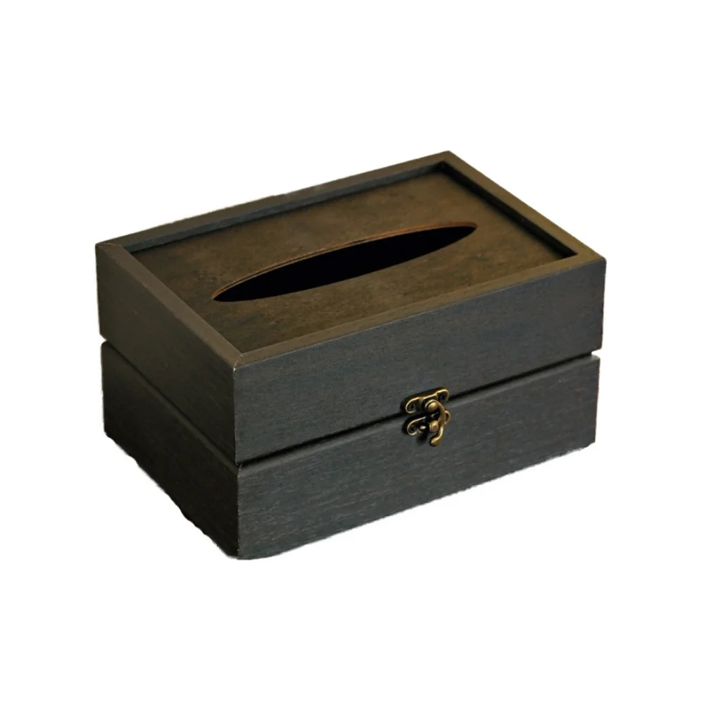 

Table Decoration Retro Wooden Tissue Box Elegant Decorative Tissue Rack Natural Grain Square Napkin Storage Box Office