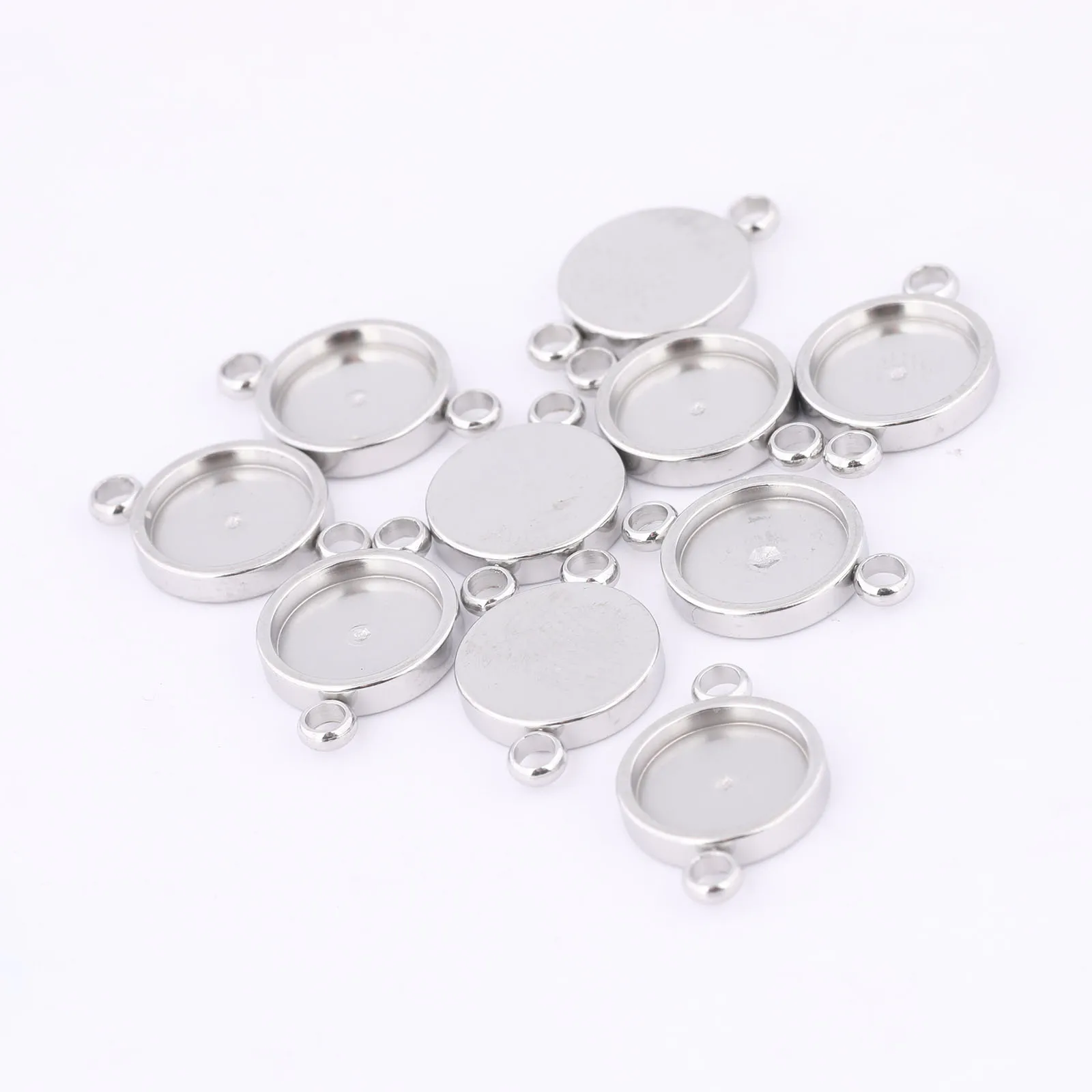 20pcs Stainless Steel Round 8mm 10mm Cabochon Connector Setting Trays Diy Earrings Bracelets Bezel Blanks For Jewelry Making image 5