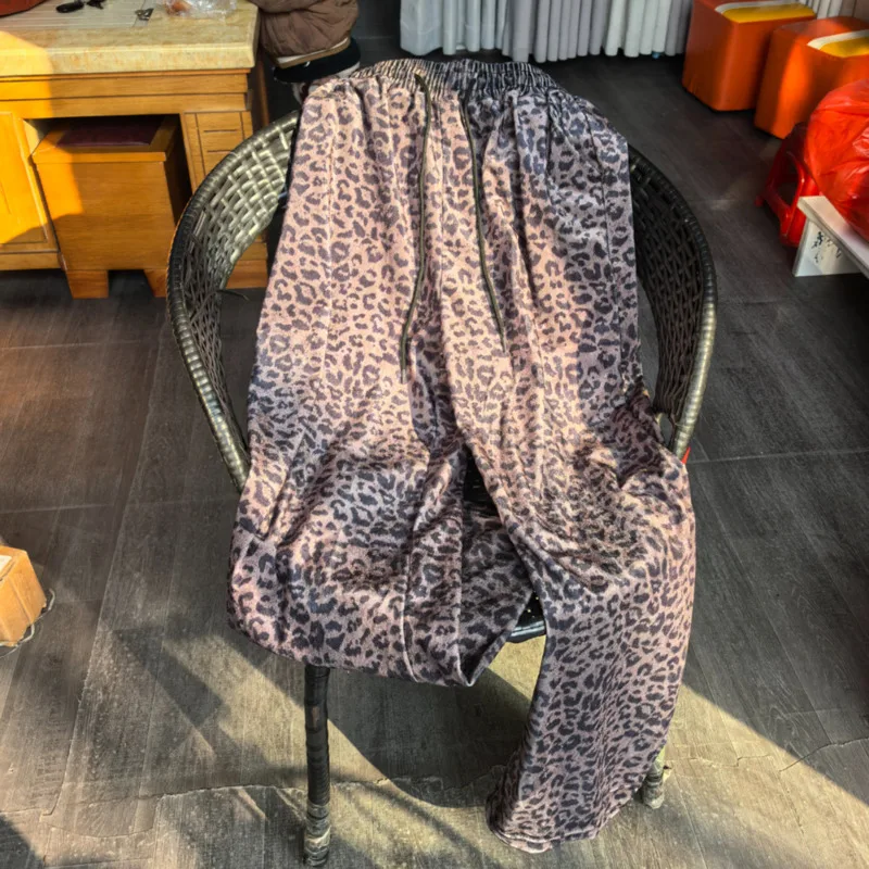 Pantaloni a gamba larga con stampa leopardata a vita alta estetica per donna Pantaloni casual larghi Y2k Abbigliamento alla moda 2025