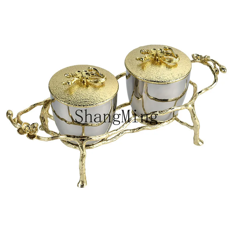 DSA stainless steel seasoning tank combination set light luxury with lid gold decorative plum blossom ornament