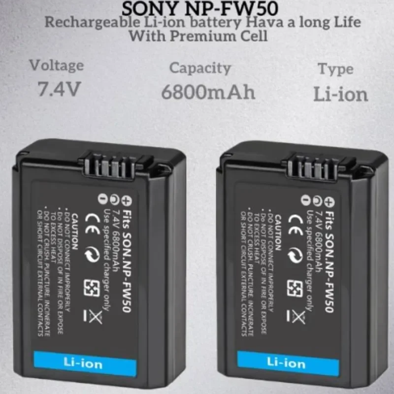 Set batteria fotocamera 6800mAh NP-FW50 compatibile con Sony alpha6000, A6500,A6300,A6400,A7,A7II,A7RII,A7SII,A7S,A7S2,A7R