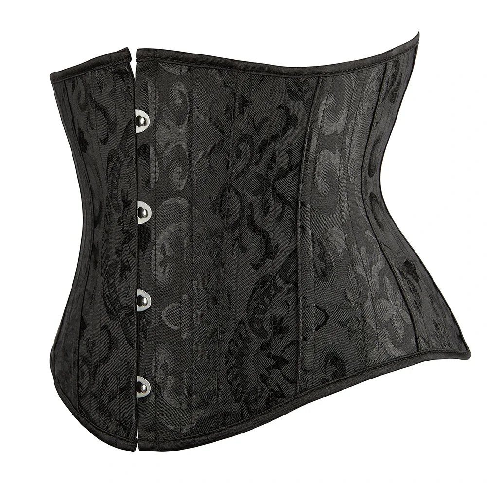 

Steel Boned Underbust Corset Jacquard Floral Short Korsett Cupless Bustier Black Gothic Mujer Outfit Gorset