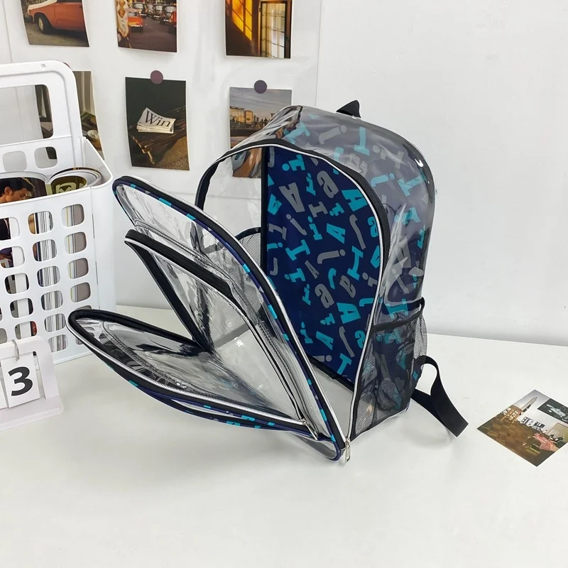 New fiti Transparent Double oulder Bag Student PVC Bapa Cusizable Faion Personalized School Bag ex
