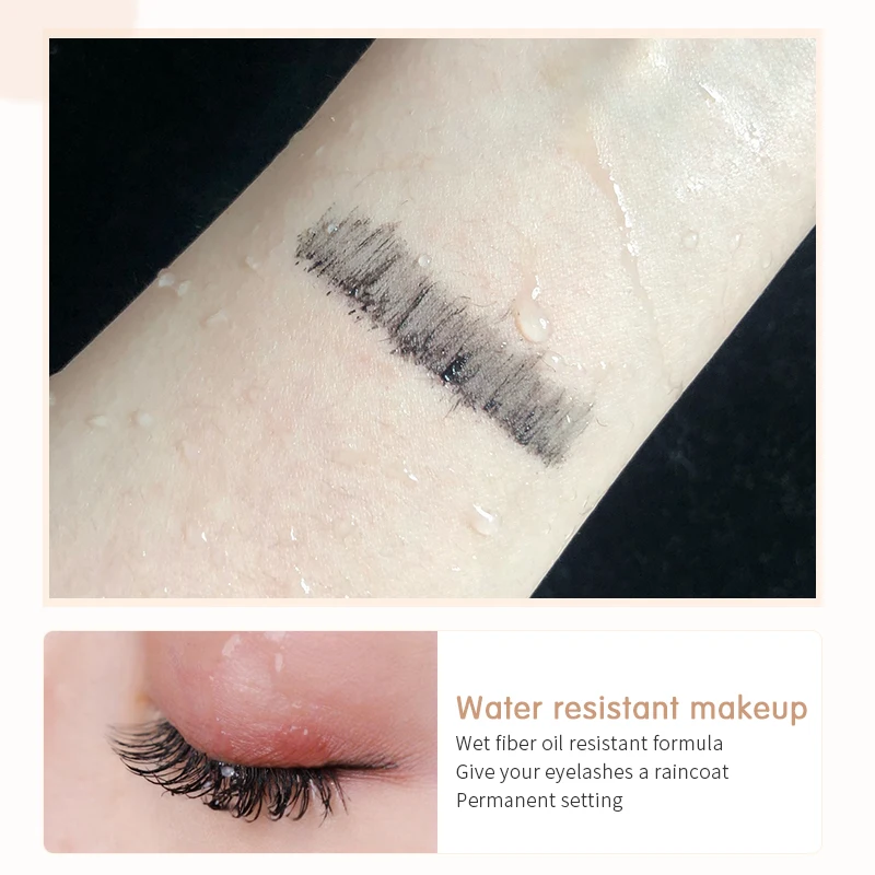Leuke krullende mascara, langdurig, waterdicht, zweetbestendig, niet-peeling, niet-caking, vlekbestendig, gemakkelijk te gebruiken, voor beginners
