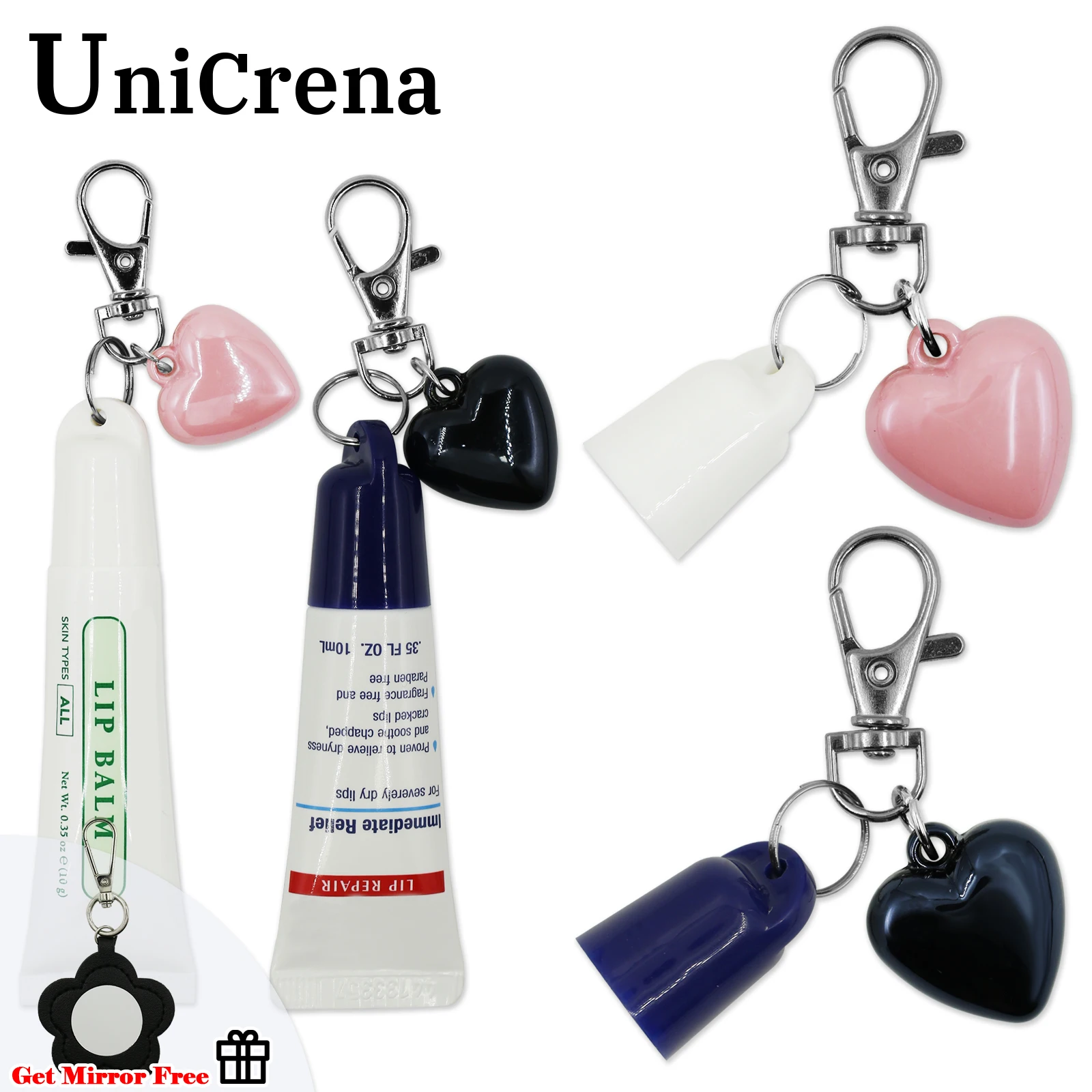 UniCrena Keychain Cap for Lip Balm Aquaphor 0.35oz/10ml-Key Chain Cap Holders for Lip Gloss Summer Fridays 0.5oz/15g with Mirror