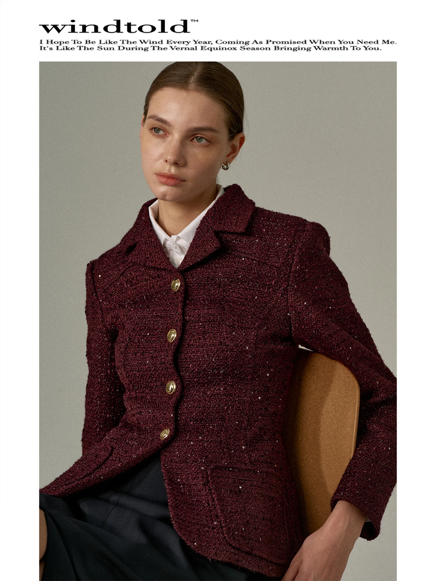 

Windtold Woolen Suit Jaet Slim Fit Single Button Commute Sle Wine Red Ele Aosphere ort Coat for Women