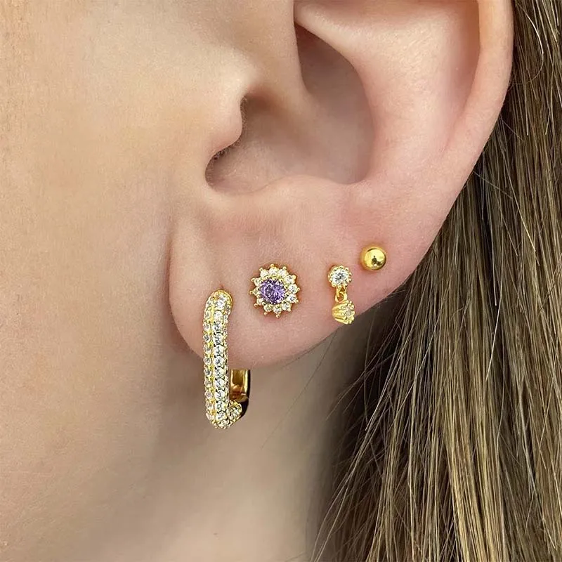 925 Sterling Silver Needle Colorful Crystal Mini Round Stud Earrings for Women 8 Color Crystay Luxury Earrings Fashion Jewelry