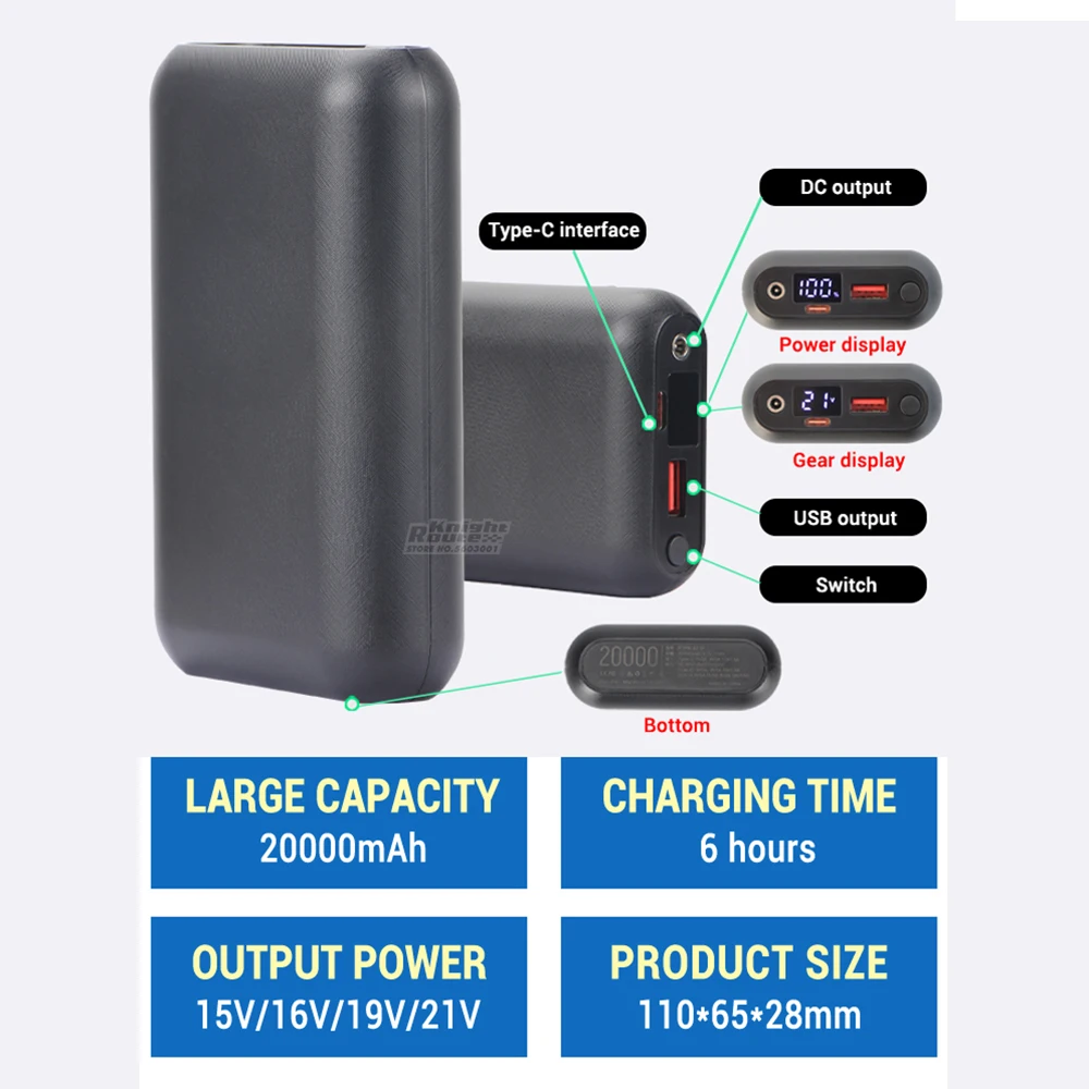 21V/20000mAh Power Bank 21V Fan Portabl Charging Power Supply Phone External Battery For Fan Vest Jacket Cool Clothing