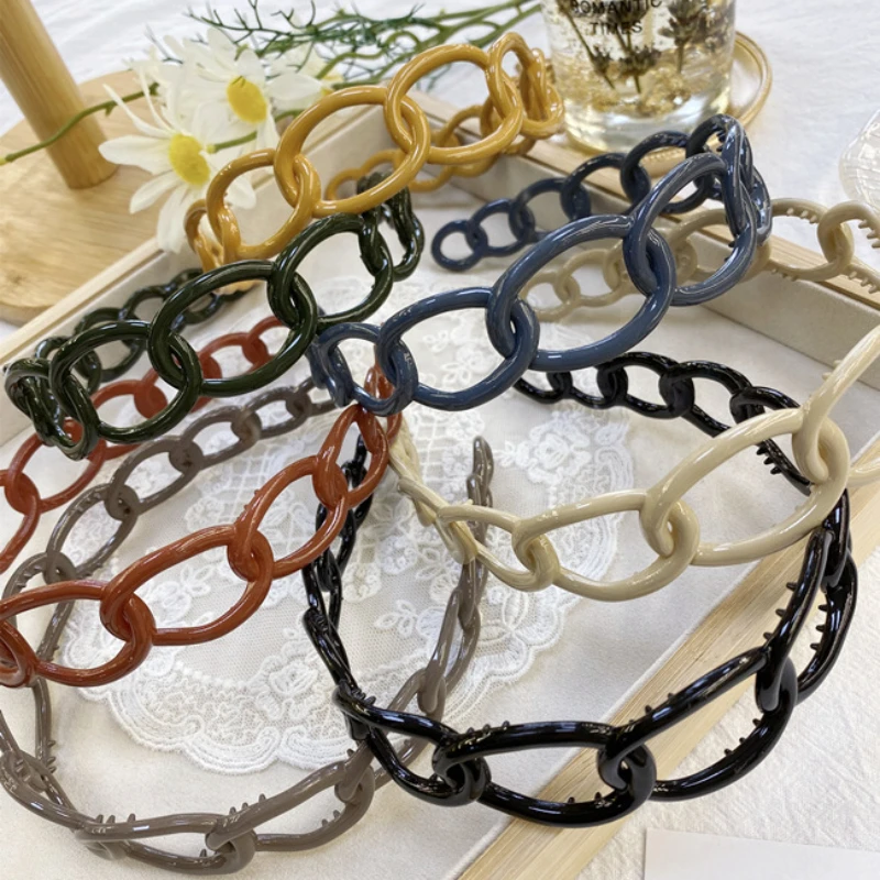 Korean Summer Resin Wide Edge Hollow Solid Hair Hoop Campus Daily Simple Headband Women's Creative Hair Accessories Wholesale