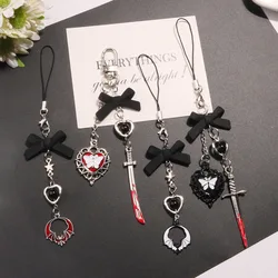 Black Butterfly Y2K Phone Strap Gothic Style Key Cord Mobile Phone Chain Charm Lanyard Mobile Keychain Lanyard Jewelry Gift