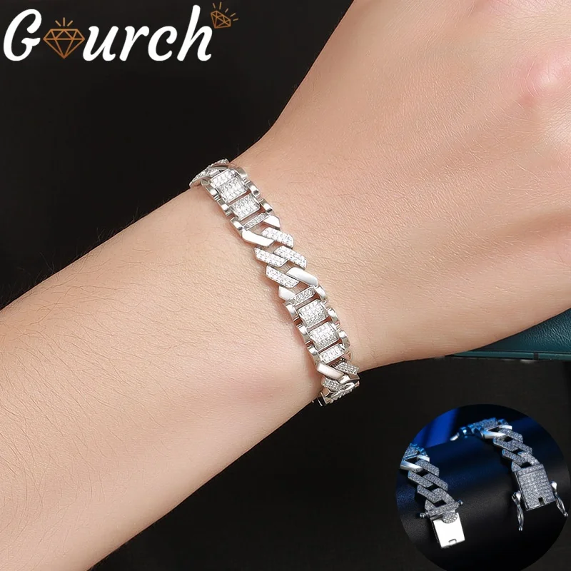 

Gourch хип-хоп кубинский браслет с цирконием для мужчин S925 стерлингового серебра браслет роскошный хип-хоп полный бриллиант вечерние подарки на день рождения